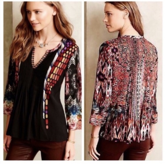 Ranna‎ Gill Spectral Blouse Pleated Embroidered Top - Picture 1 of 13